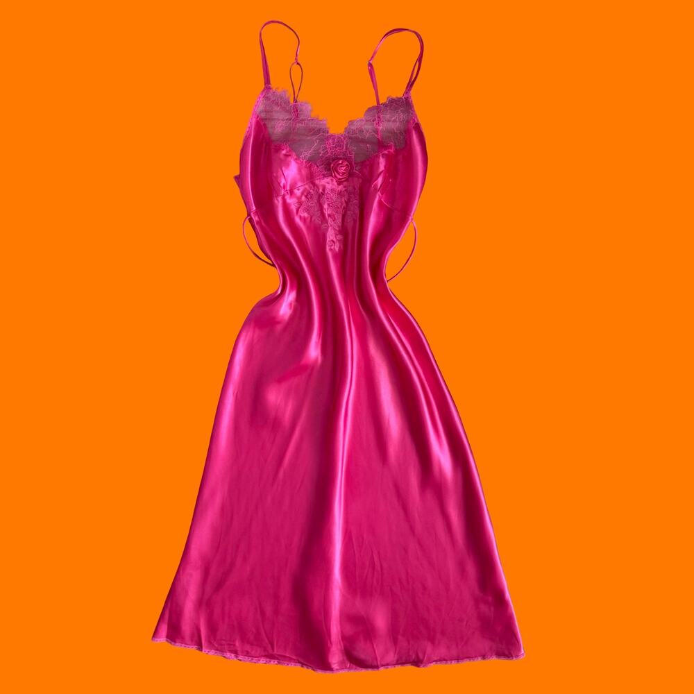 00's vintage hot pink satin coquette fairy y2k slip dress M *deadstock*